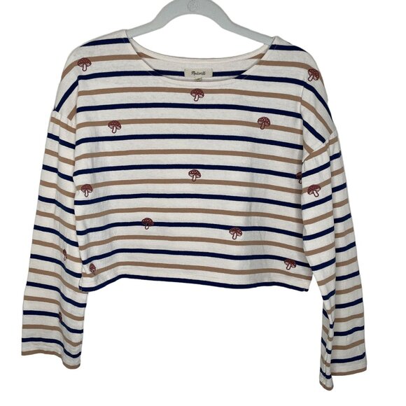 Madewell Embroidered Organic Cotton Mushroom Striped Top, S - Picture 2 of 11